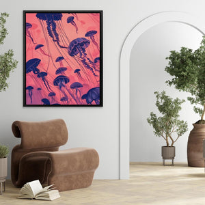 a living room with a chair and a painting on the wall