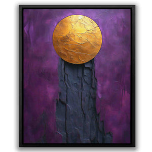 a painting of a gold disc on a purple background