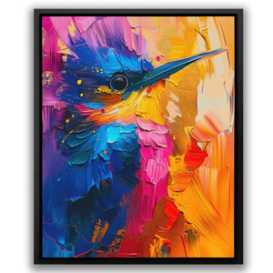 a painting of a colorful bird on a white background