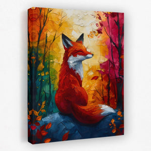 a painting of a red fox sitting on a rock