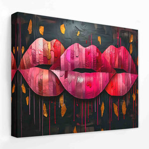 a painting of pink and red lips on a black background