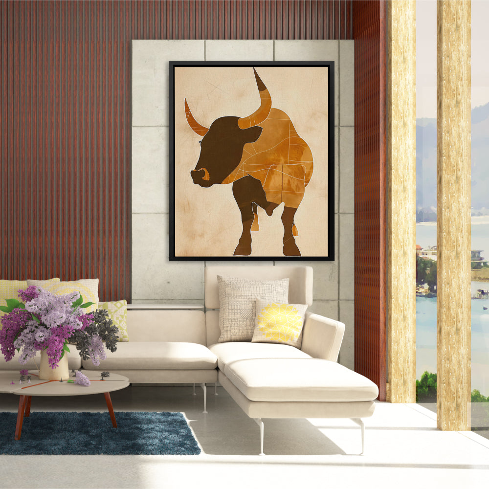 a painting of a bull on a wall