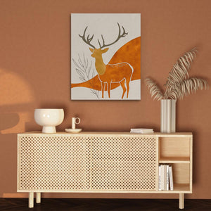 a painting of a deer on a brown wall