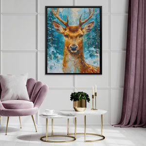 a painting of a deer in a living room