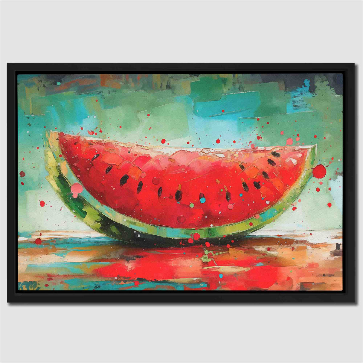 a painting of a watermelon slice on a table