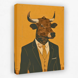 a painting of a bull wearing a suit and tie