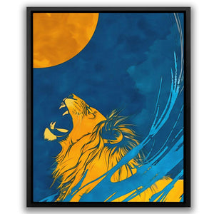 a painting of a lion with its mouth open