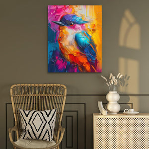 a painting of a colorful bird on a wall