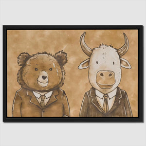 a painting of two bears dressed in suits