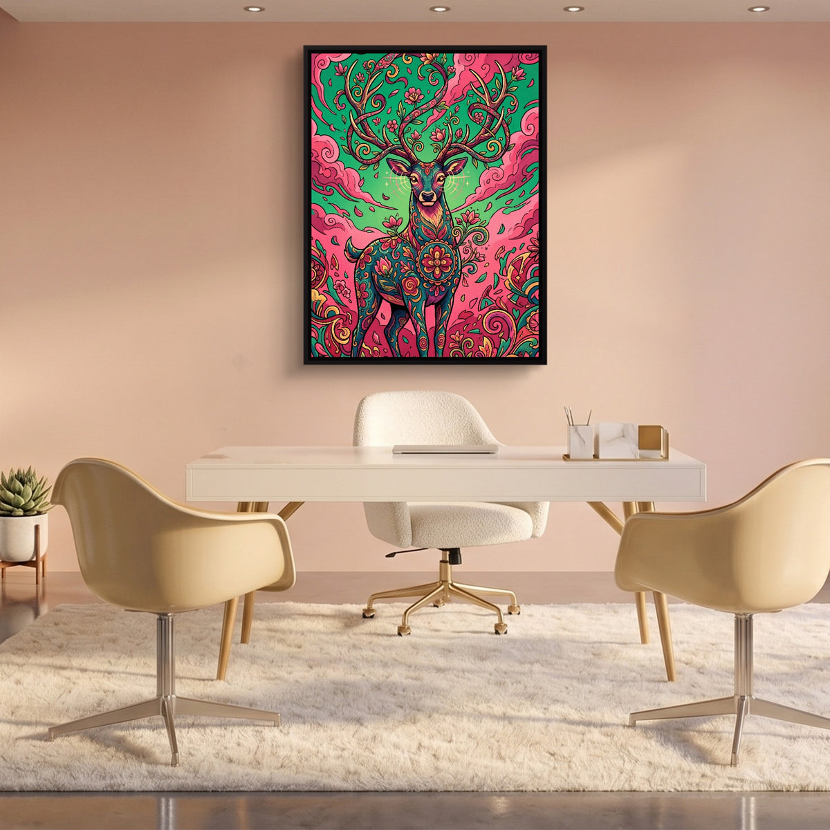 Deer Bloom — deer bloom sq pink office 1port framed black