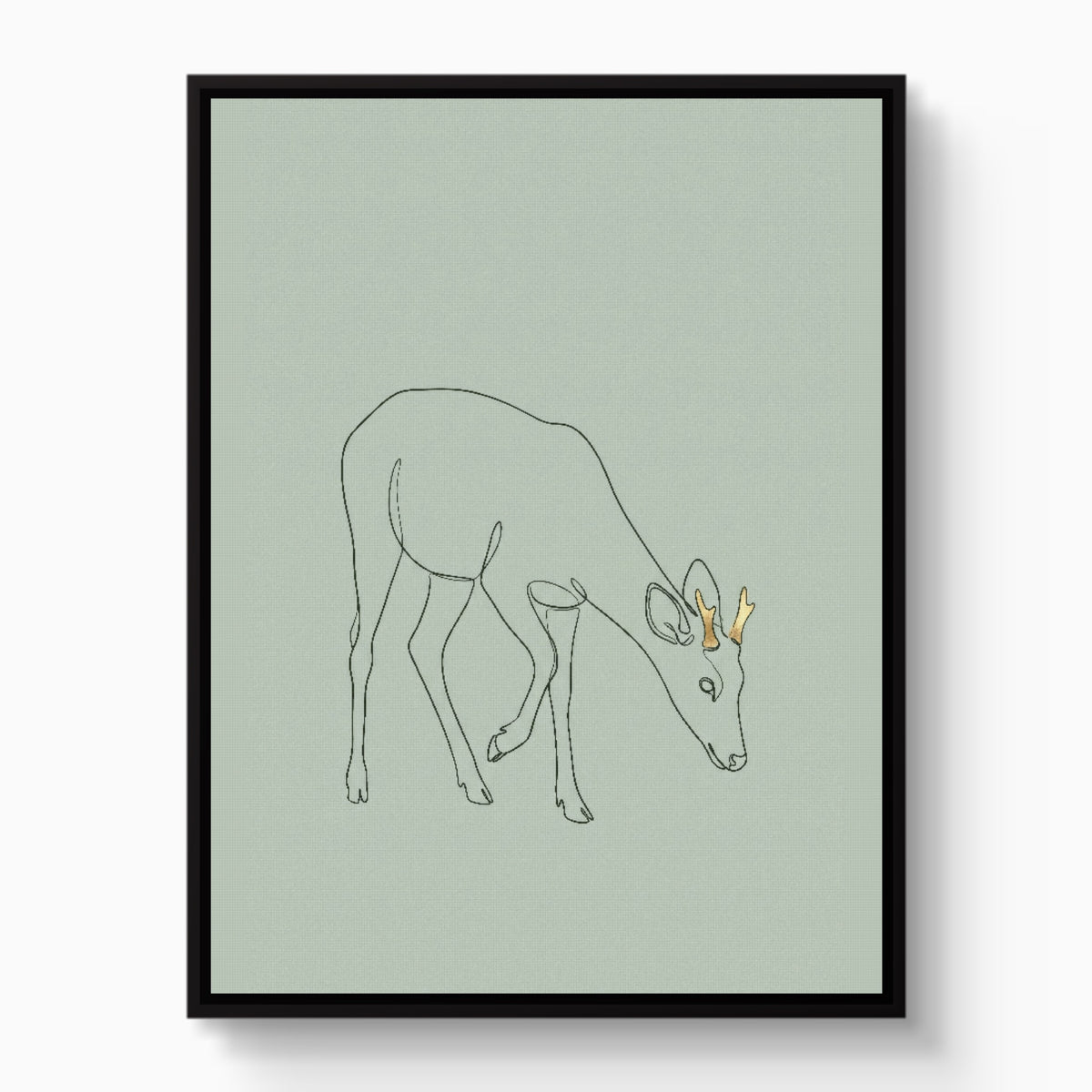 Deer Golden Grazing — deer golden grazing white studio framed black