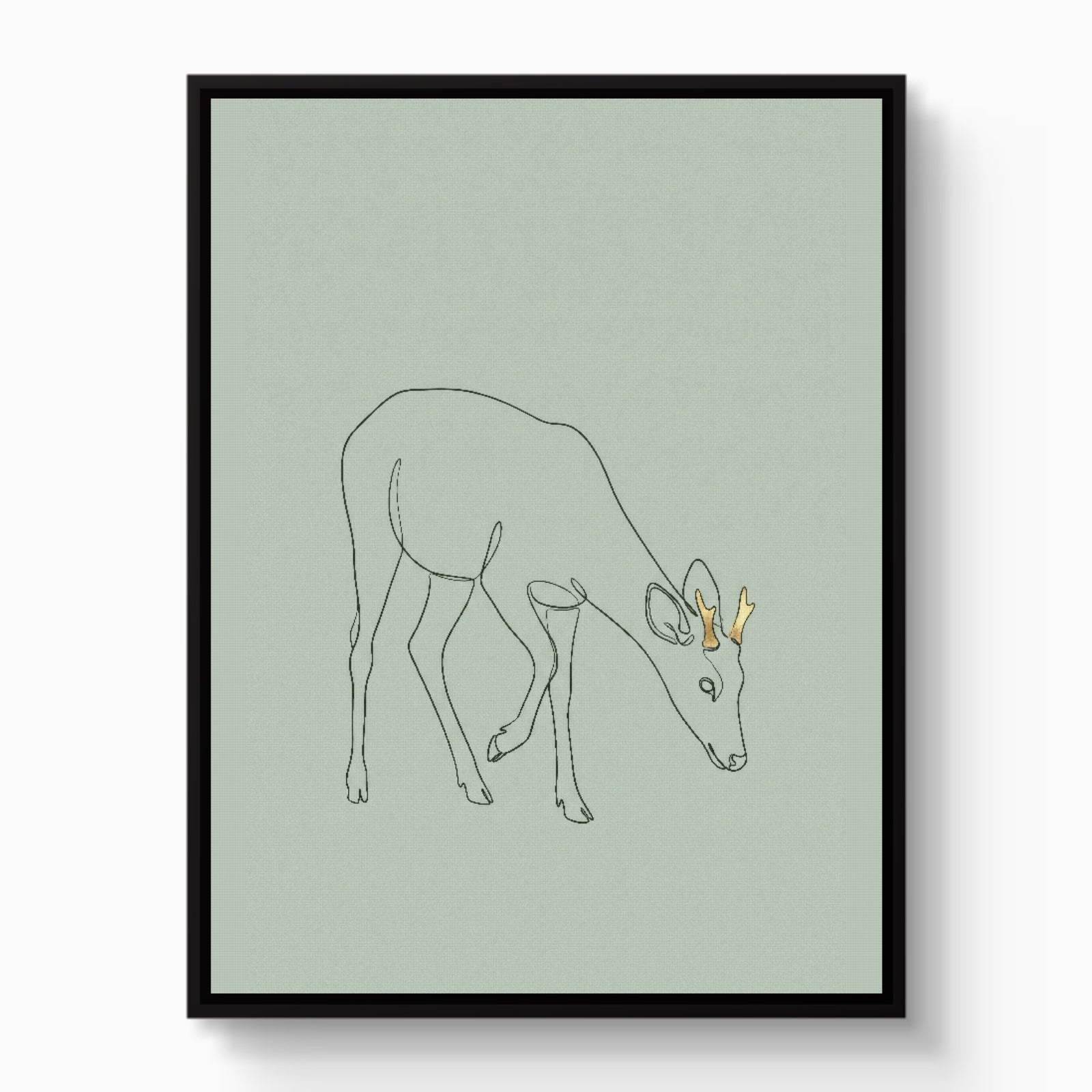 Deer Golden Grazing — deer golden grazing white studio framed black
