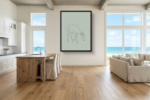 Deer Golden Grazing — deer golden grazing living room with ocean view 2 1port framed black