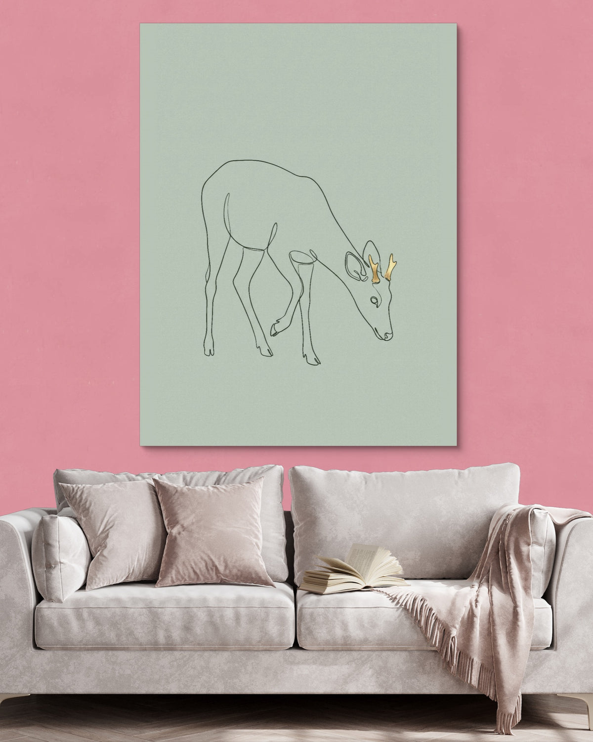 Deer Golden Grazing — deer golden grazing psd pink wall pink couch 1port flush print