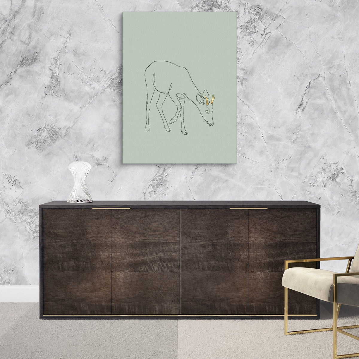 Deer Golden Grazing — deer golden grazing sq luxurious room granite wall 1port flush print
