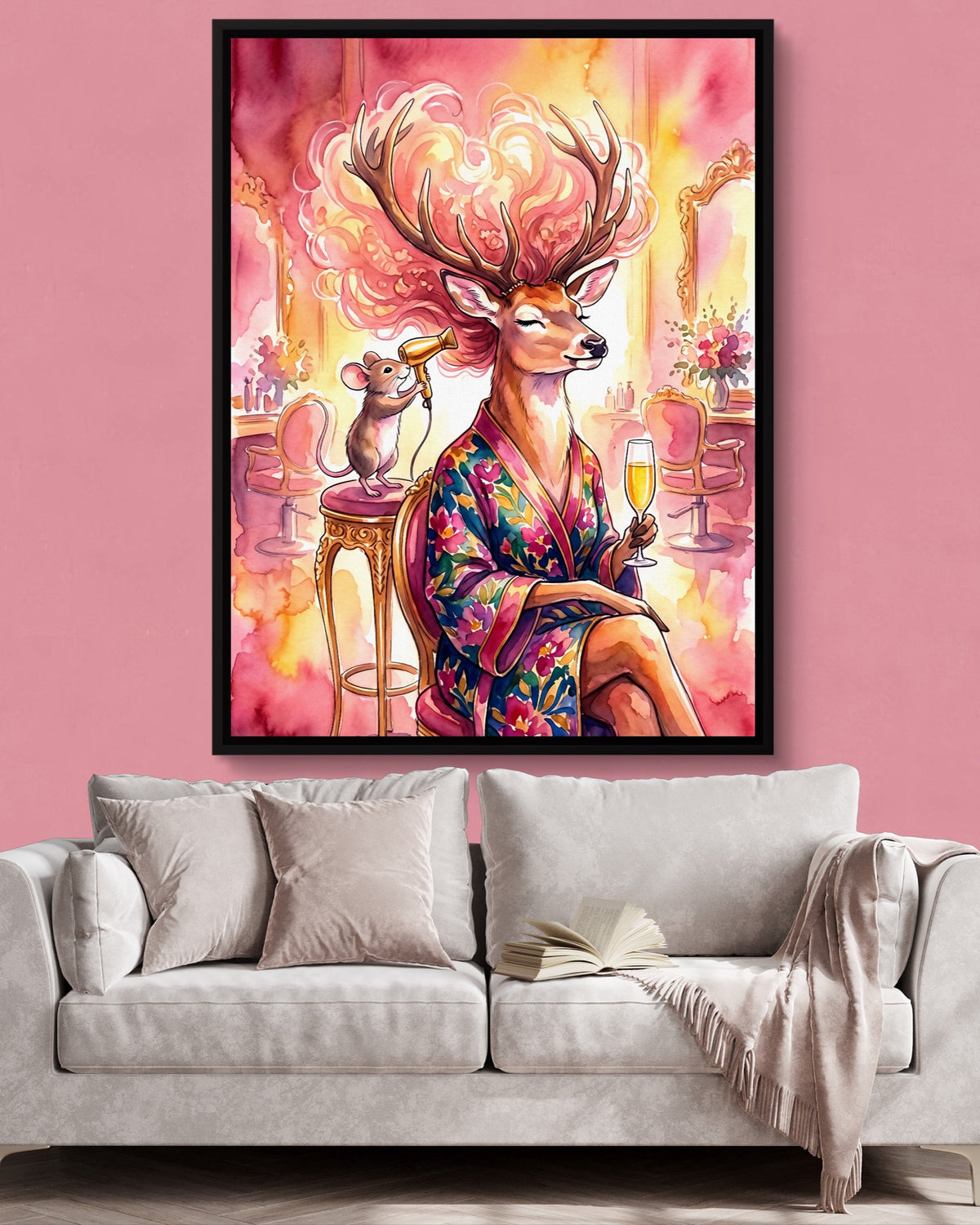 Deer's Styling Session — deer's styling session psd pink wall pink couch 1port framed black