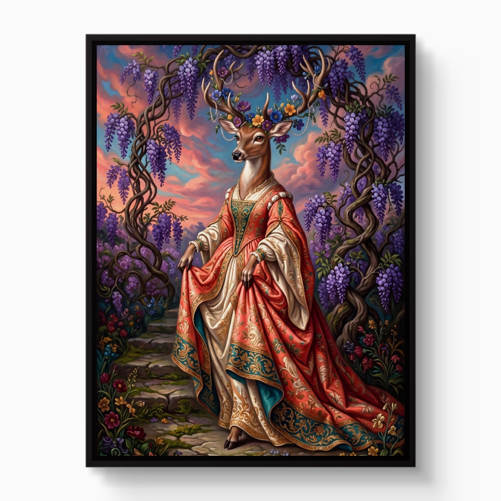 Deer Wisteria Steps — deer wisteria steps white studio framed black
