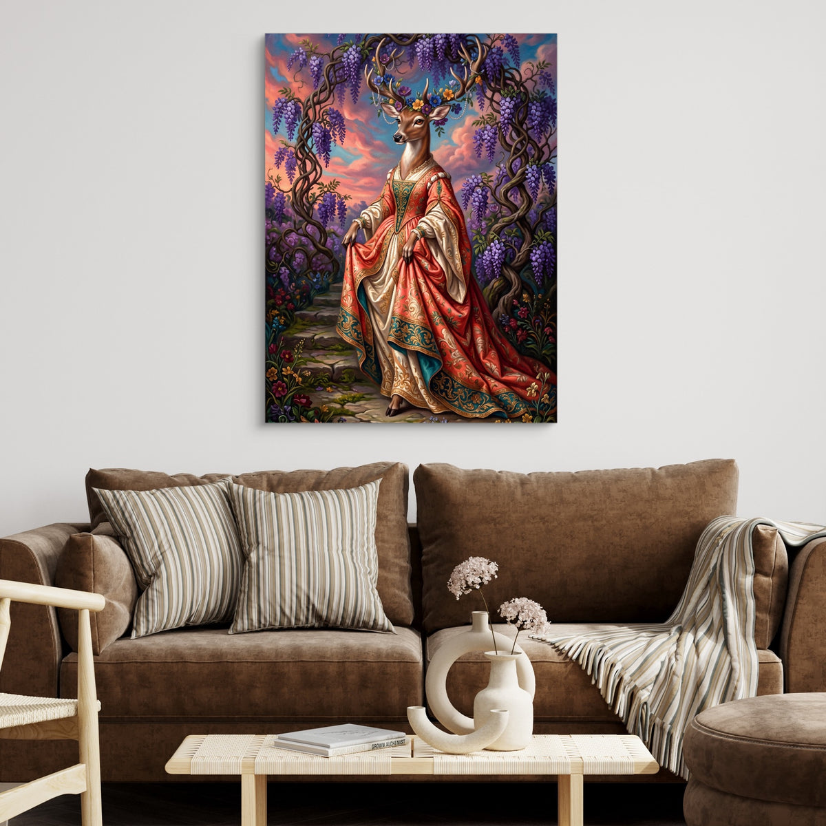Deer Wisteria Steps — deer wisteria steps sq brown couch 1port flush print