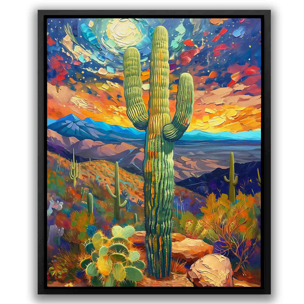 Desert Oasis: Saguaro Cactus Sunset Art