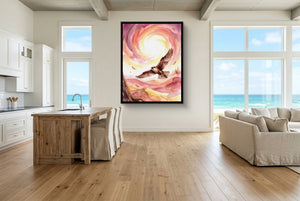 Desert Falcon Ascends — desert falcon ascends living room with ocean view 2 1port framed black