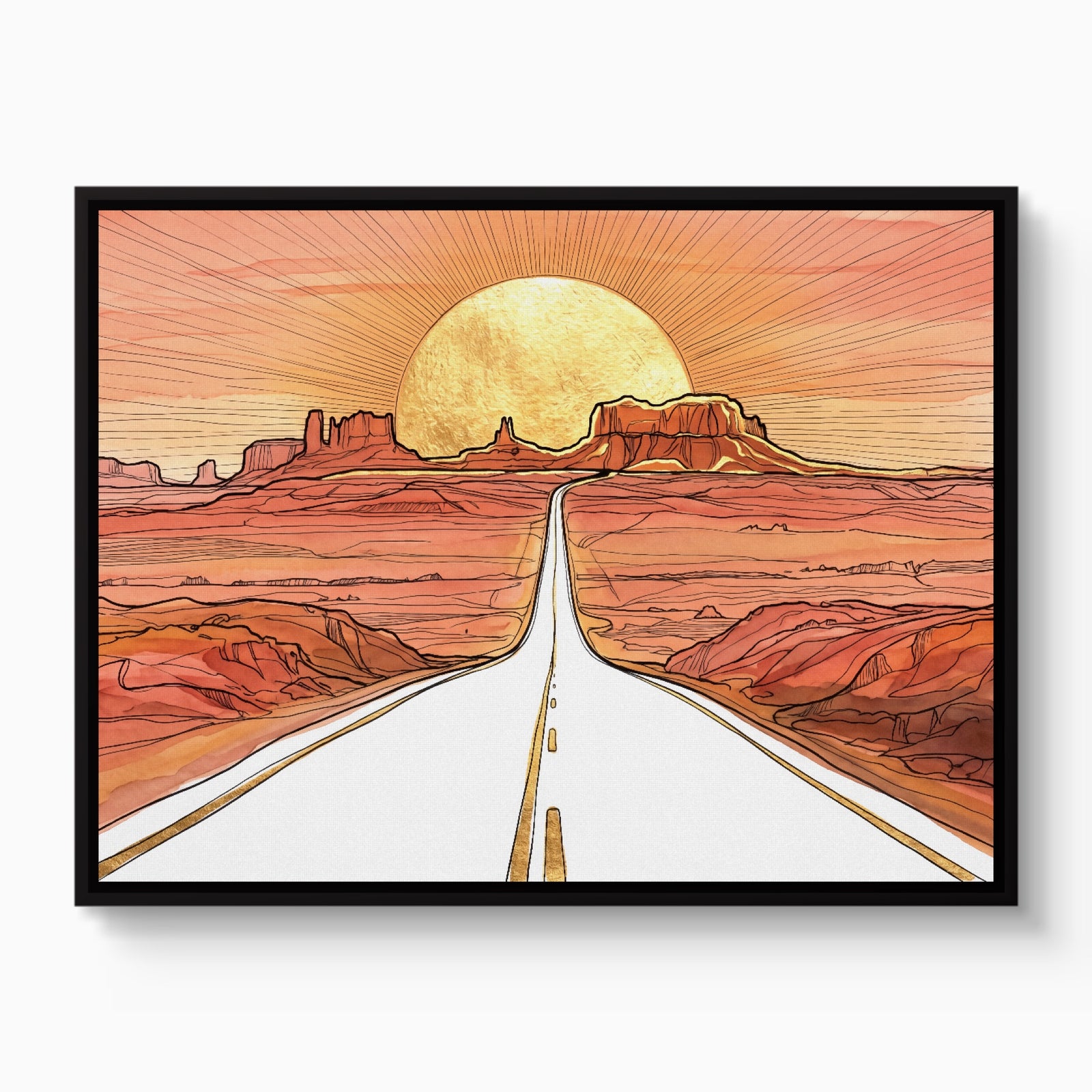 Desert Road Sunrise — desert road sunrise white studio framed black