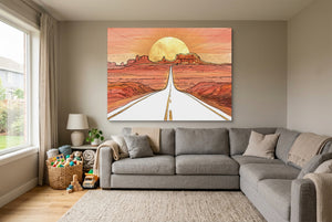 Desert Road Sunrise — desert road sunrise living room with sectional sofa 1land flush print