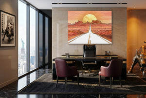 Desert Road Sunrise — desert road sunrise office with desk and chairs 2 1land flush print