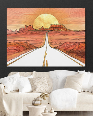 Desert Road Sunrise — desert road sunrise psd black wall white couch 1land flush print