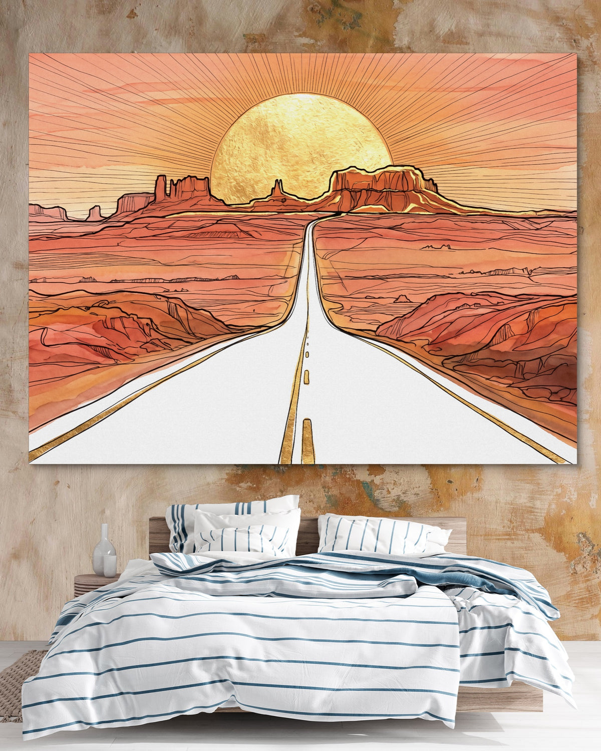 Desert Road Sunrise — desert road sunrise psd clay beige bedroom 1land flush print