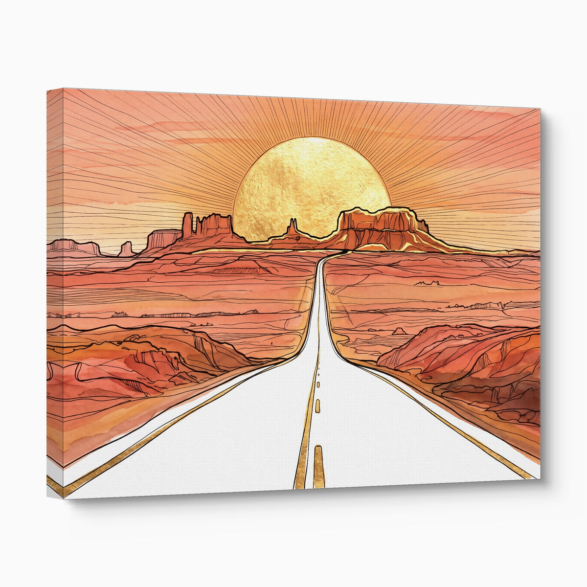 Desert Road Sunrise — desert road sunrise angled flush print