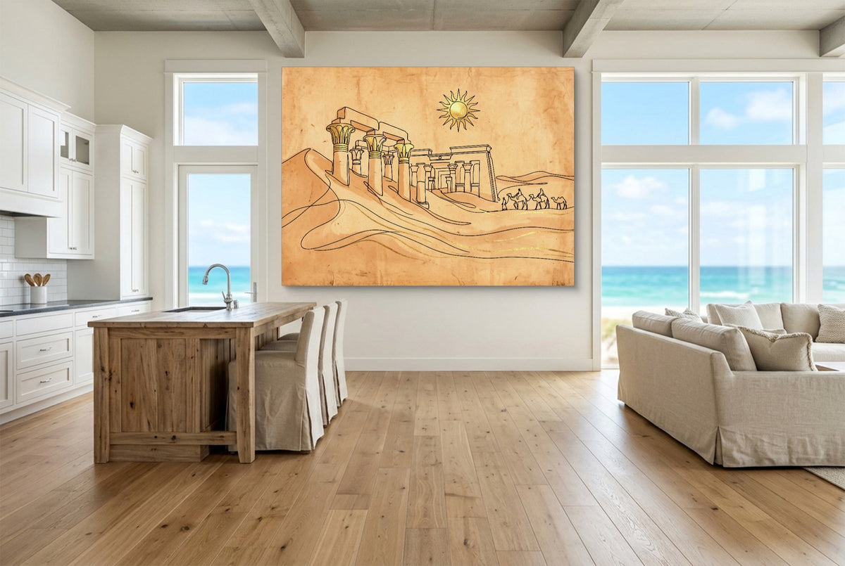 Desert Temple Sunrise — desert temple sunrise living room with ocean view 2 1land flush print