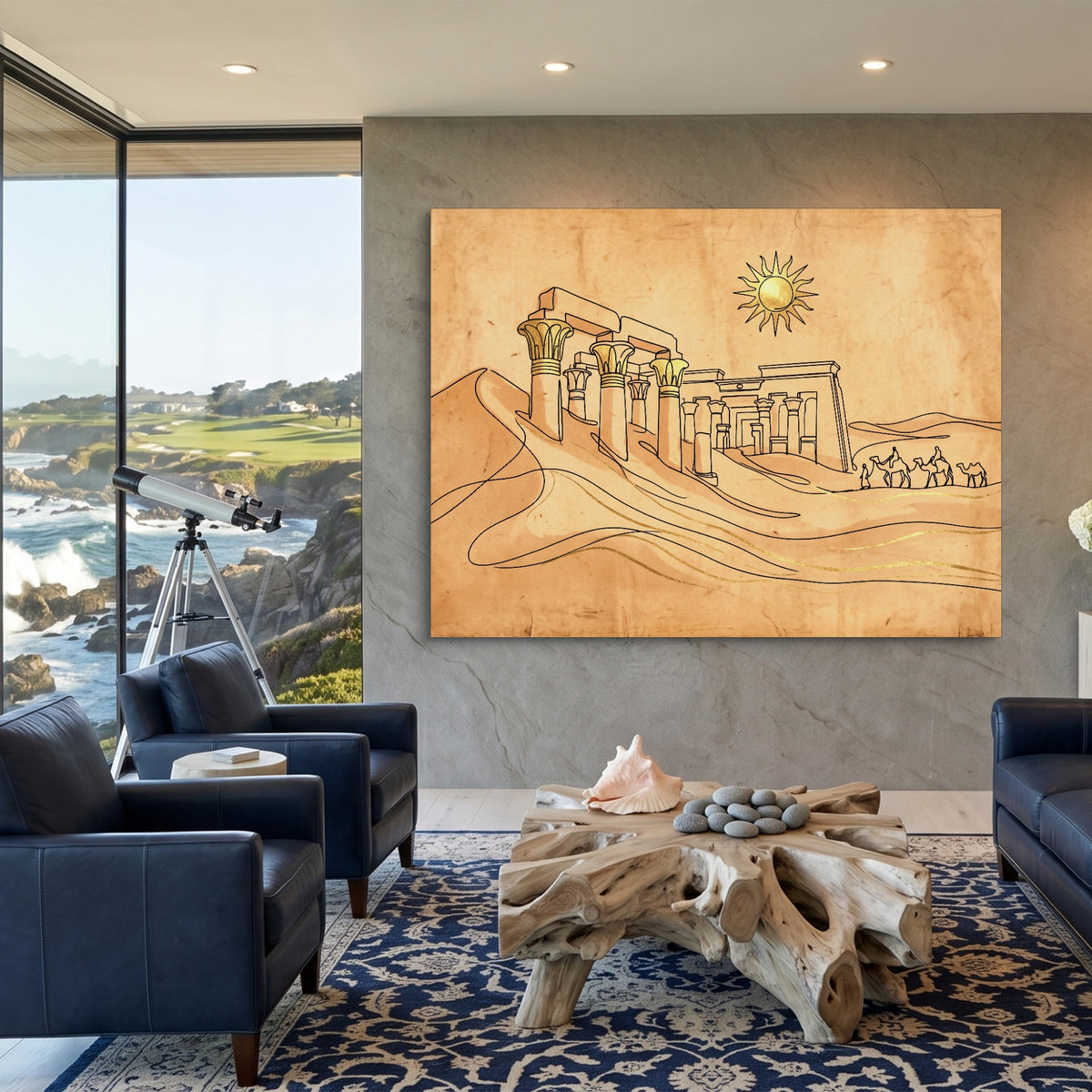 Desert Temple Sunrise — desert temple sunrise sq coastal views 1land flush print