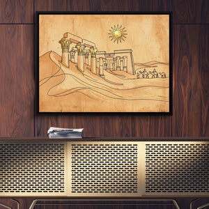 Desert Temple Sunrise — desert temple sunrise sq gold wood wall 1land framed black