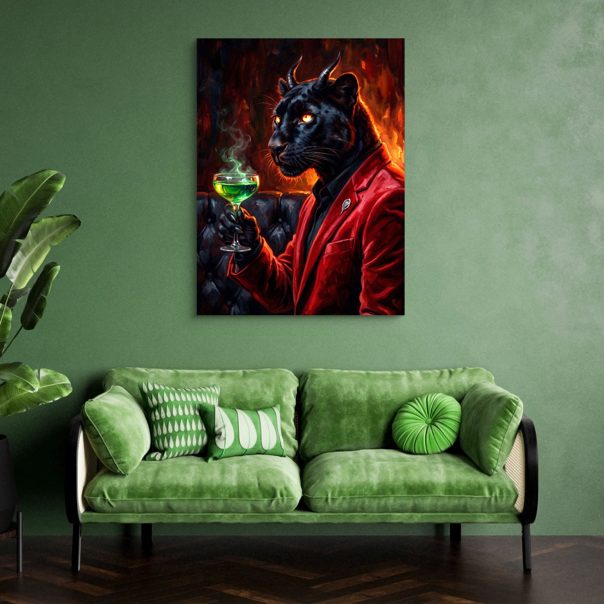 Devilish Panther — devilish panther sq green couch 1port flush print