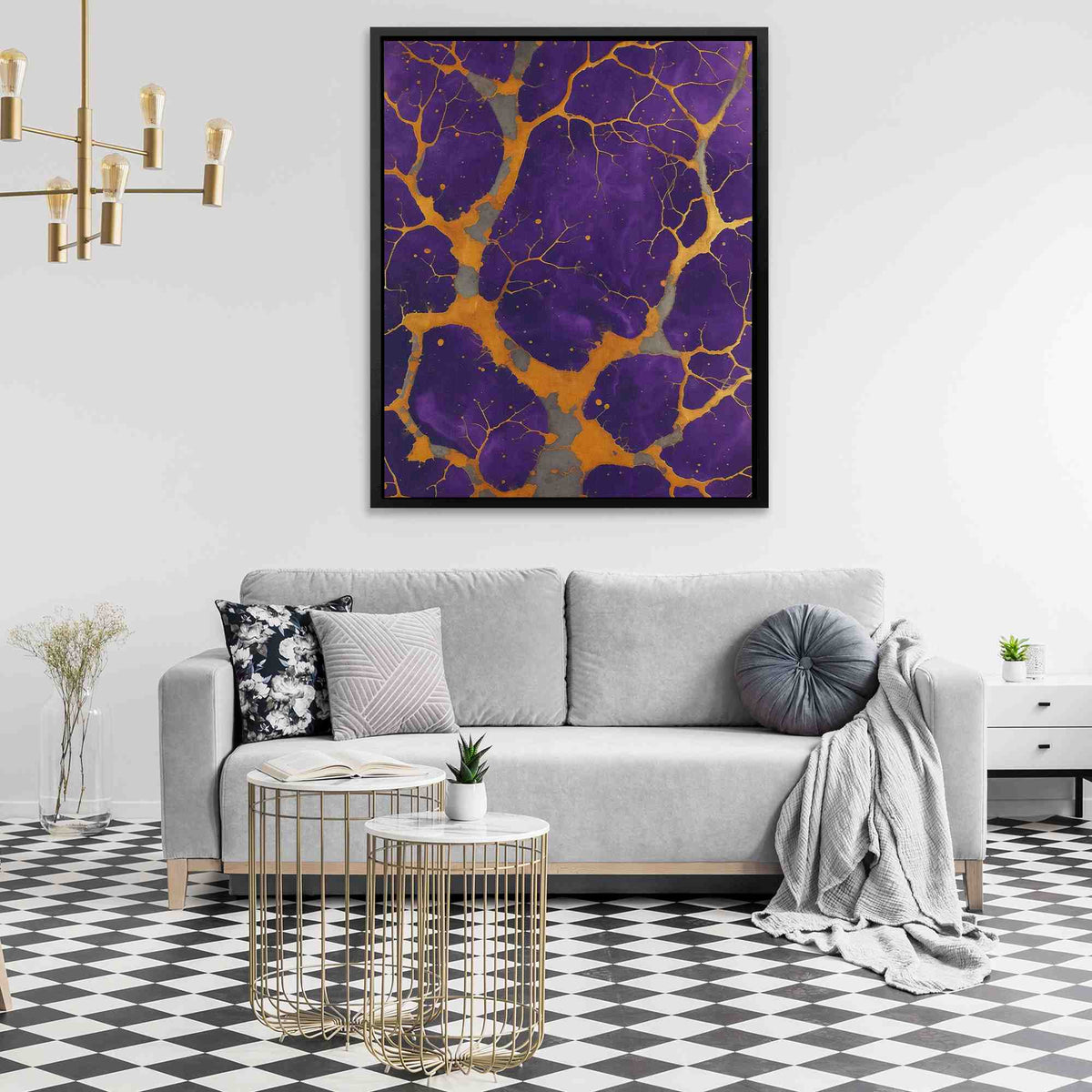 a living room with a couch and a table