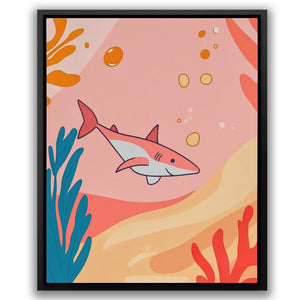 a painting of a shark swimming in the ocean