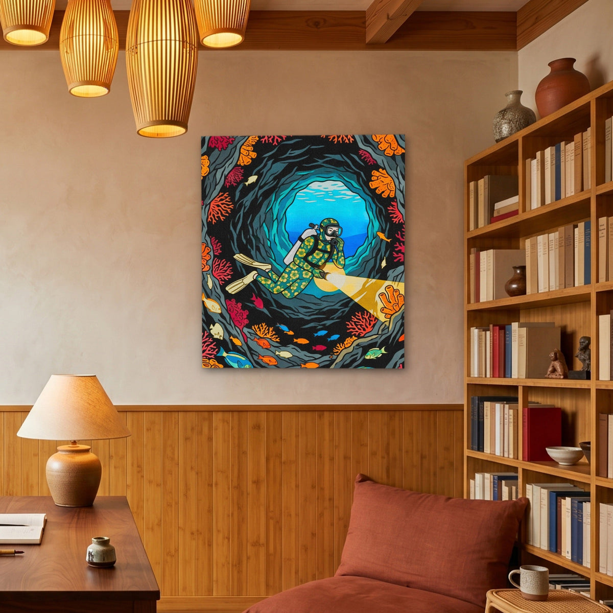 Diver Coral Cavern - Luxury Wall Art