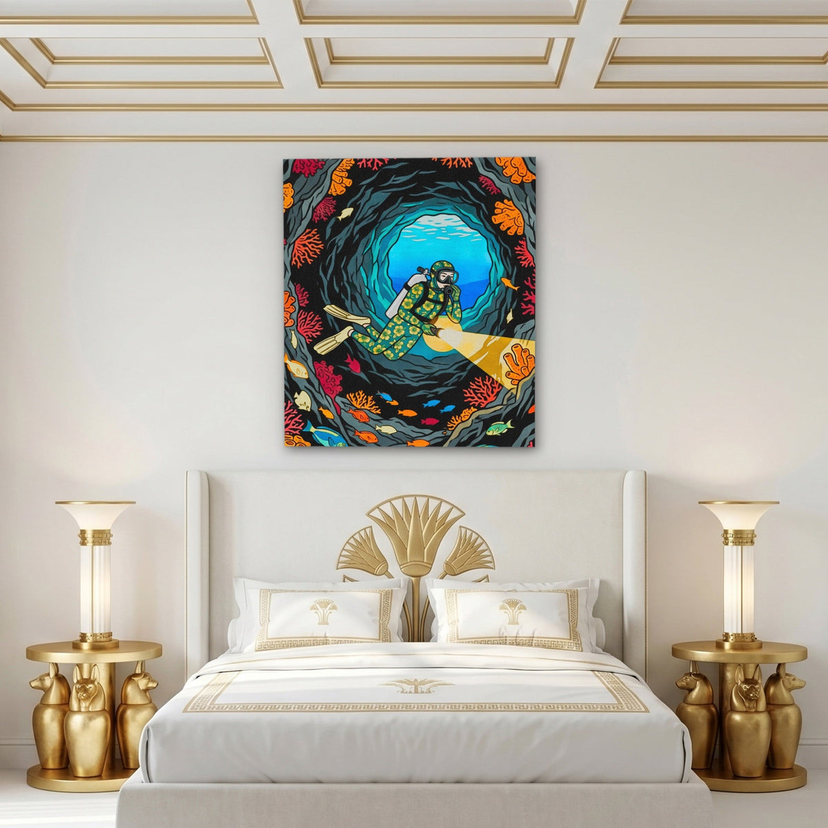 Diver Coral Cavern - Luxury Wall Art