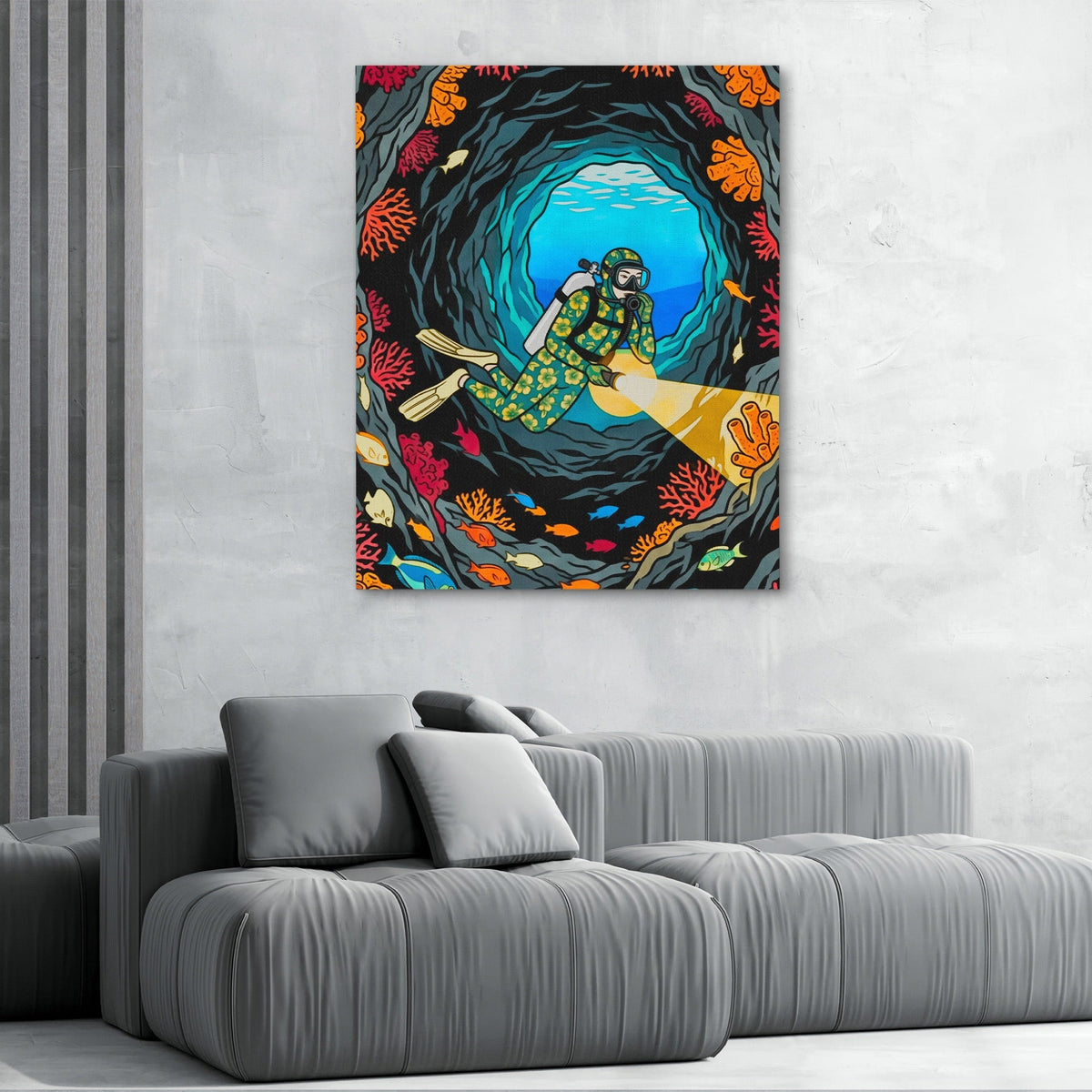 Diver Coral Cavern - Luxury Wall Art