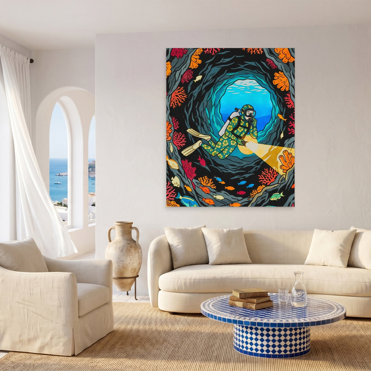 Diver Coral Cavern - Luxury Wall Art