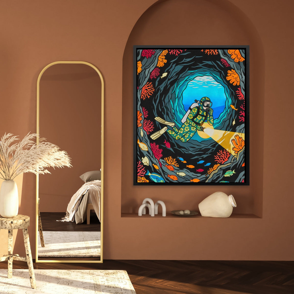 Diver Coral Cavern - Luxury Wall Art