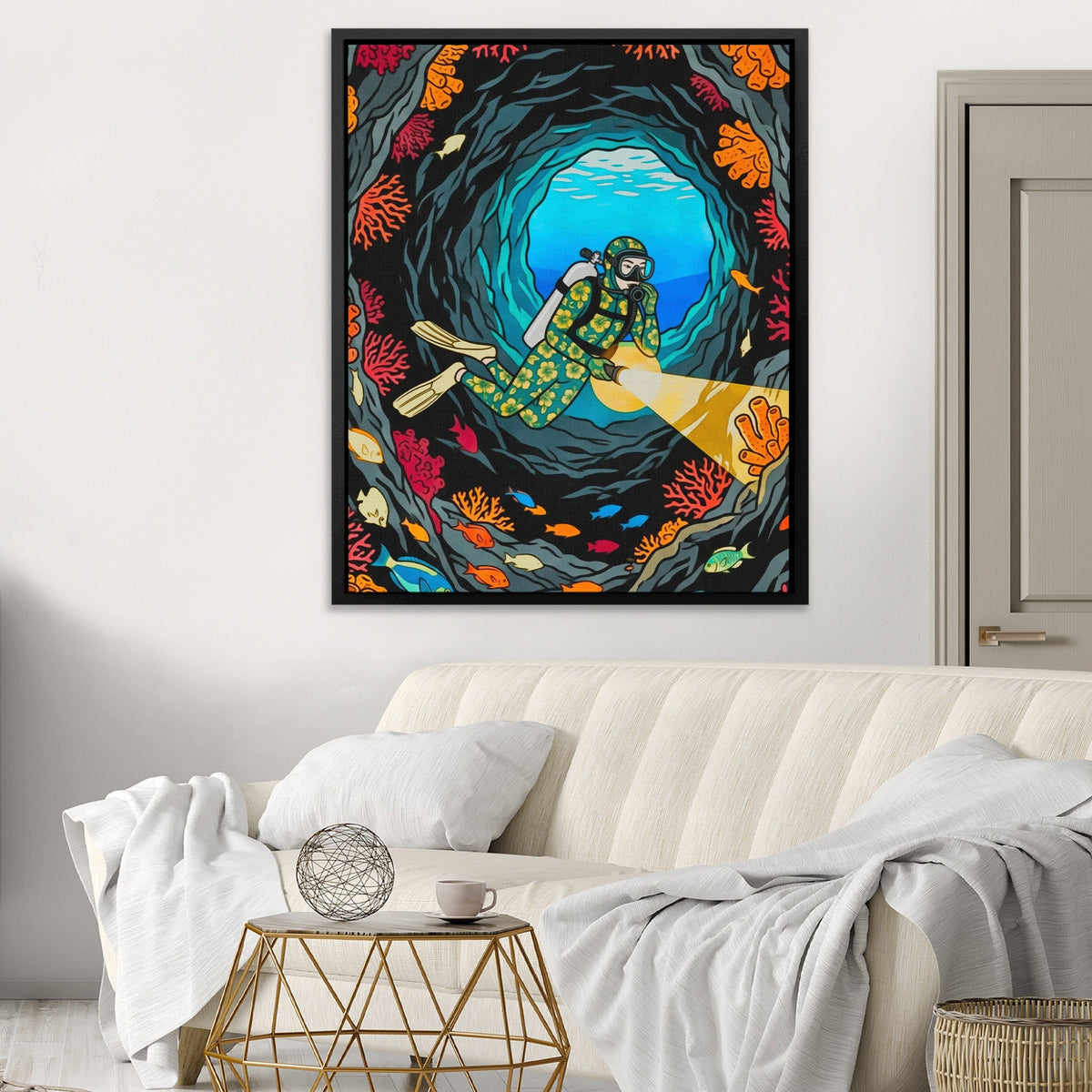 Diver Coral Cavern - Luxury Wall Art