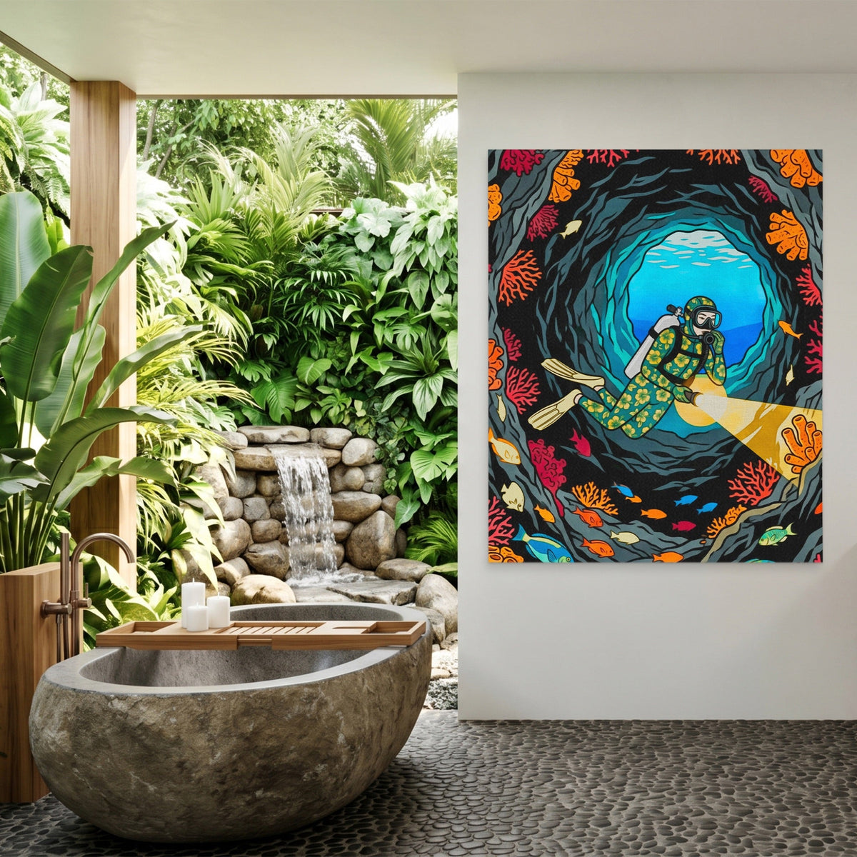 Diver Coral Cavern - Luxury Wall Art