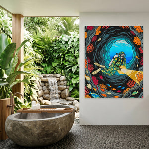 Diver Coral Cavern - Luxury Wall Art