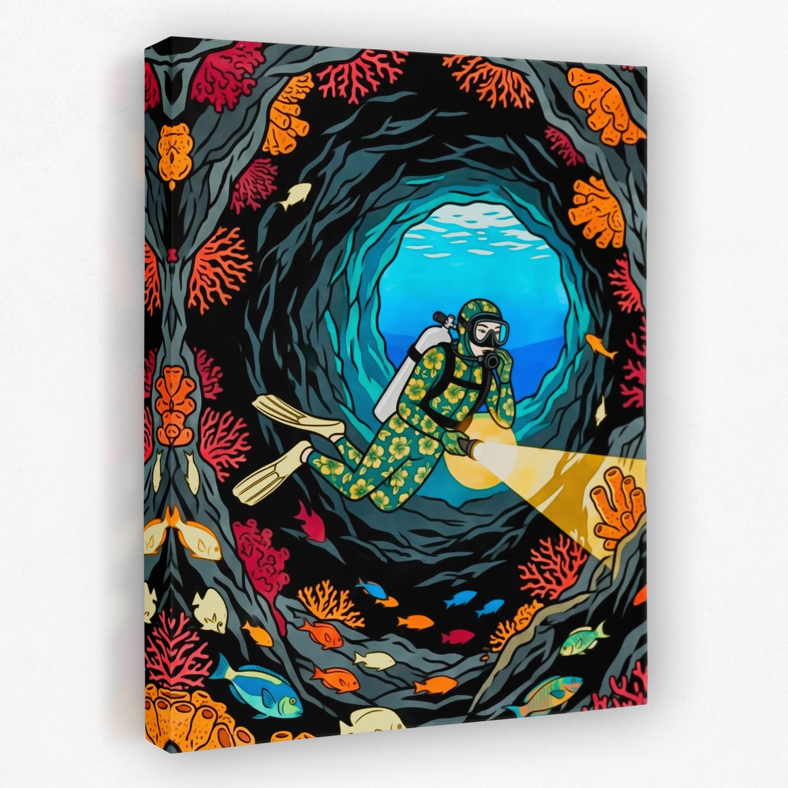 Diver Coral Cavern - Luxury Wall Art