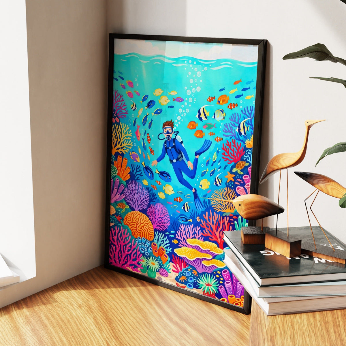 Diver Coral Kingdom - Luxury Wall Art