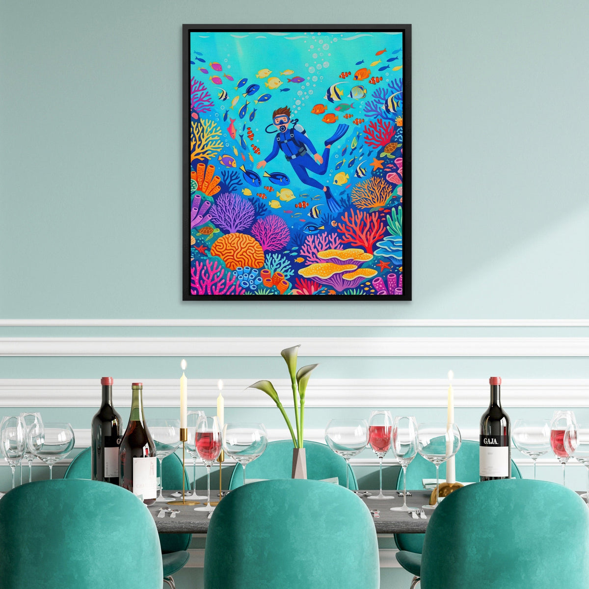 Diver Coral Kingdom - Luxury Wall Art