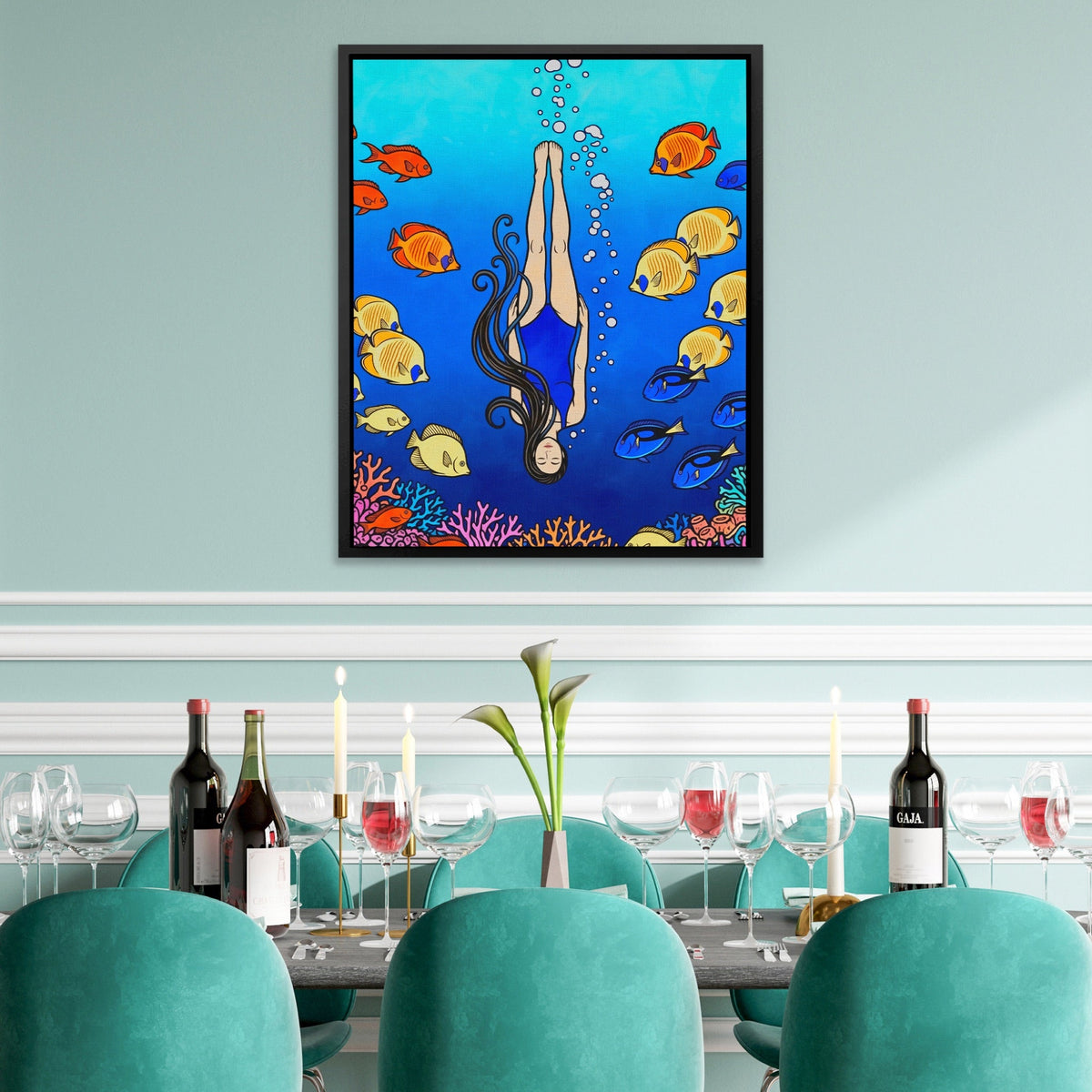 Diver Coral Reef - Luxury Wall Art