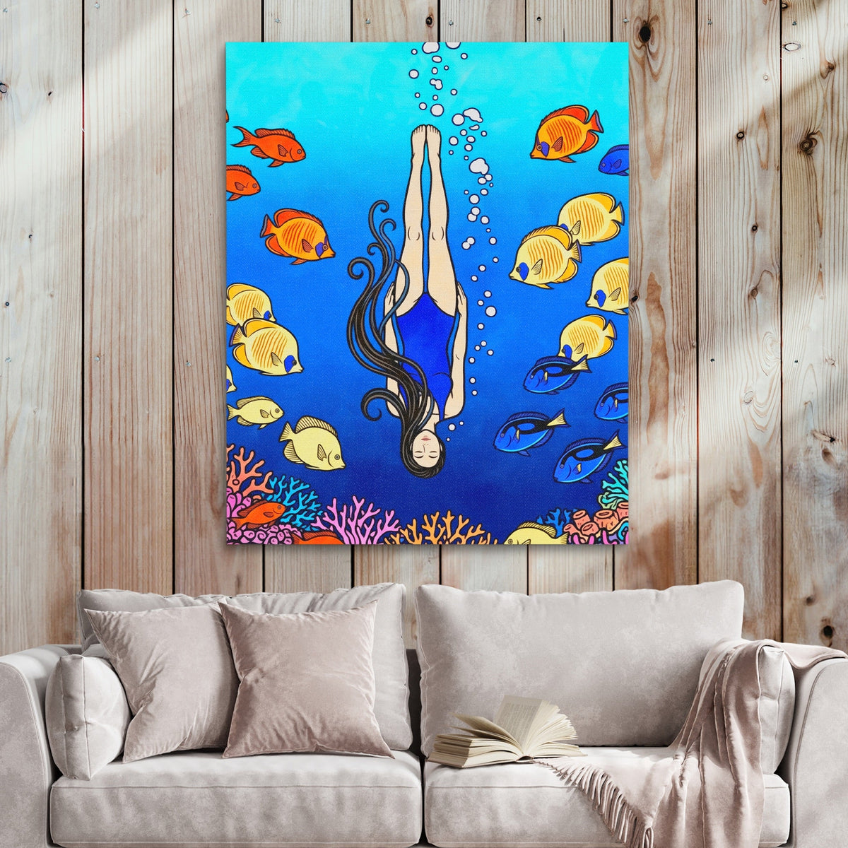 Diver Coral Reef - Luxury Wall Art