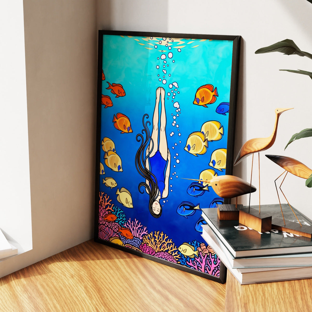 Diver Coral Reef - Luxury Wall Art